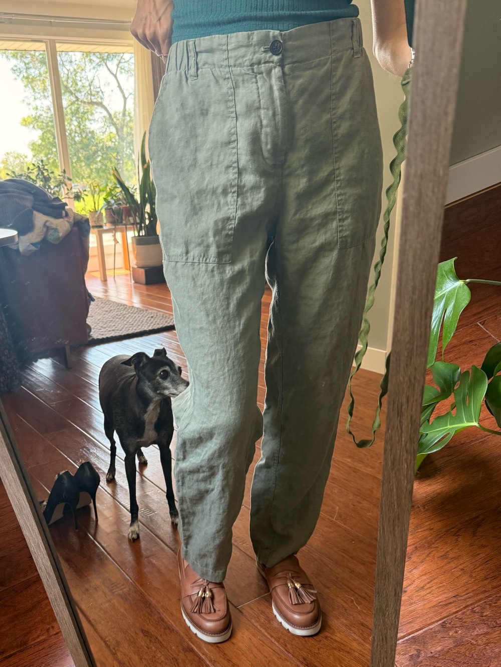 Sage Green 100% Linen Tapered Pants
